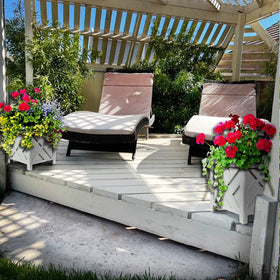 Trenton Gifts Chippendale White Planter Box Set 2 porch setup with greenery.