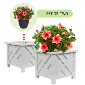Trenton Gifts Chippendale White Planter Box Set 2 side view in outdoor setting.