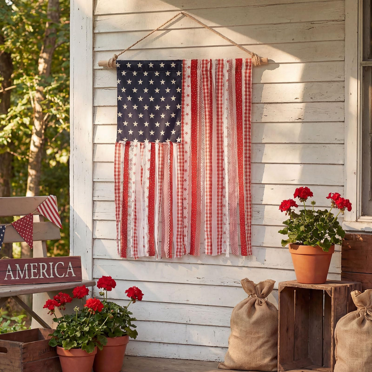 Treory patriotic door decor banner large size stands out on entryways and porches.