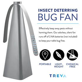 Battery-powered Treva deterrent fan keeps air clear at patios.