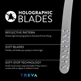 Holographic blades reflect light to discourage flies and mosquitoes.