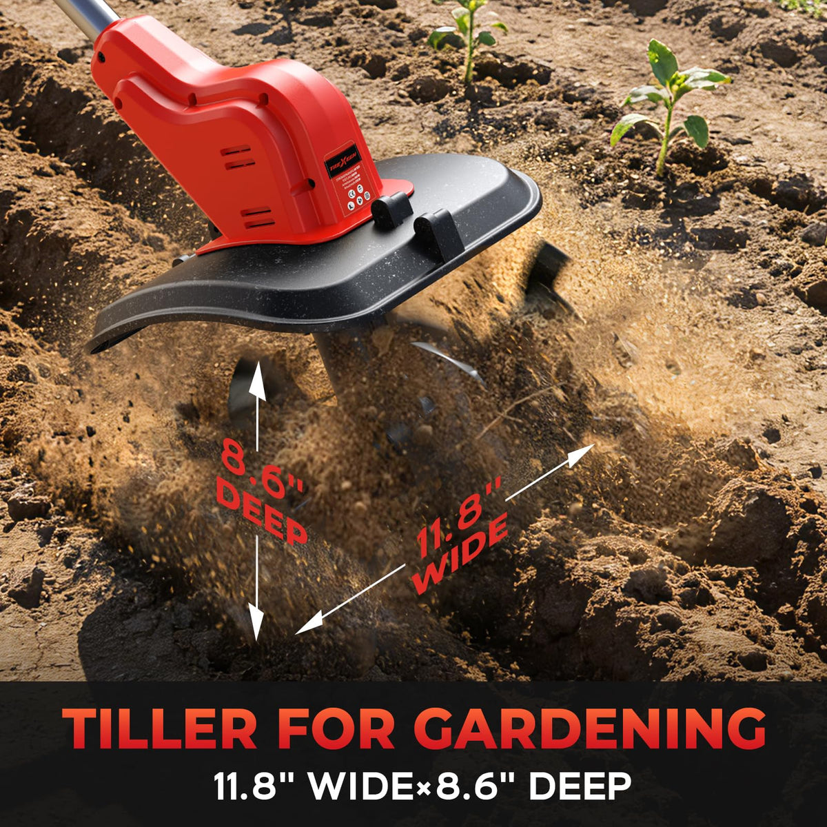 TREXEEN tiller 11-8 inch width enabling broad, even bed cultivation