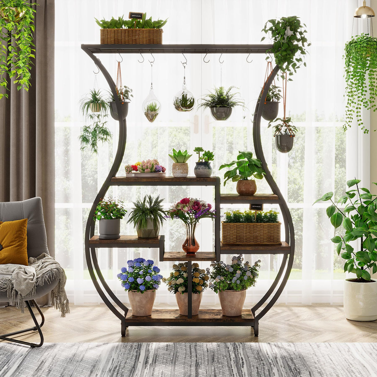 Tribesigns ladder-style display rack for sun-loving indoor plants.