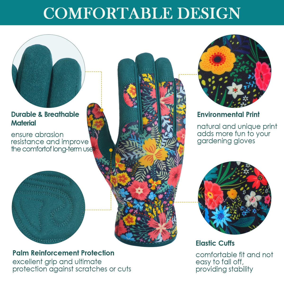 Trifabricy Garden Gloves elastic wrist close-up demonstrates snug, stay-put fit