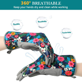 Trifabricy Garden Gloves for Women back floral pattern and breathable fabric