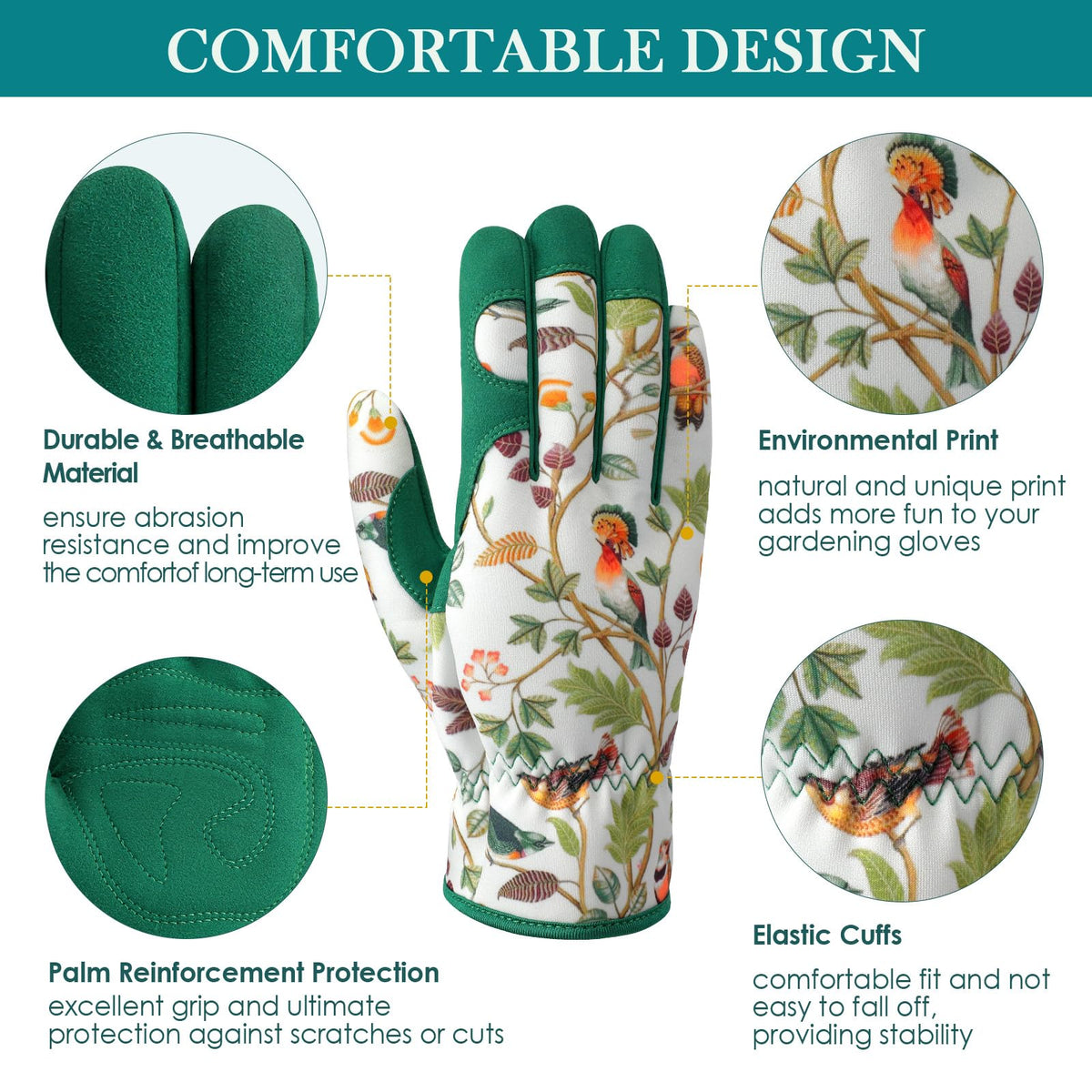 Trifabricy elastic wrist-fit for a snug, secure gardening experience