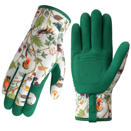 Trifabricy Garden Gloves for Women with floral back pattern for stylish garden protection