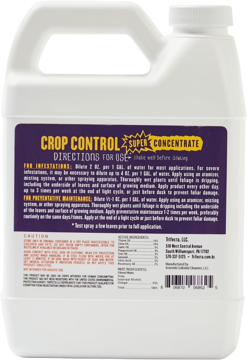 Packaging notes show Trifecta Crop Control made in USA