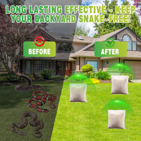 Outdoor setup with Trihood pouches protecting lawn and garden.