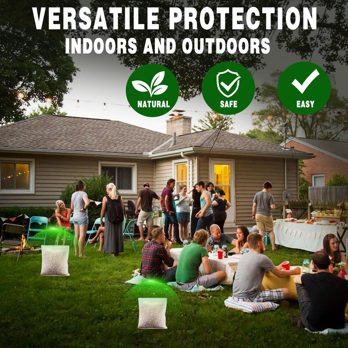 Safe for pets and plants around Trihood repellent pouches.