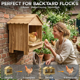 TRINFREE nesting space 12x12x11-15in shown with hens for privacy.