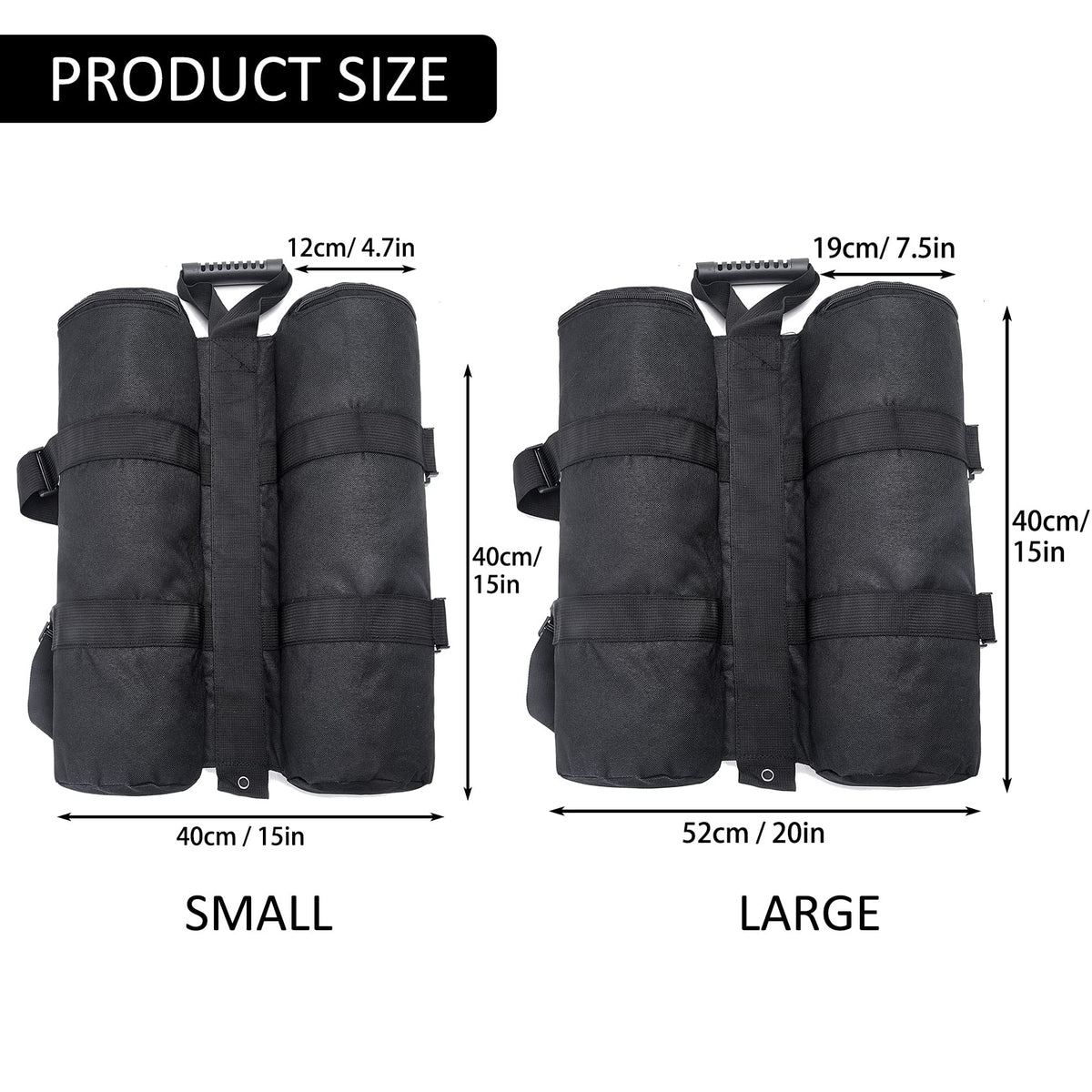 TRINKA weight bags ready to fill with sand for quick setup.