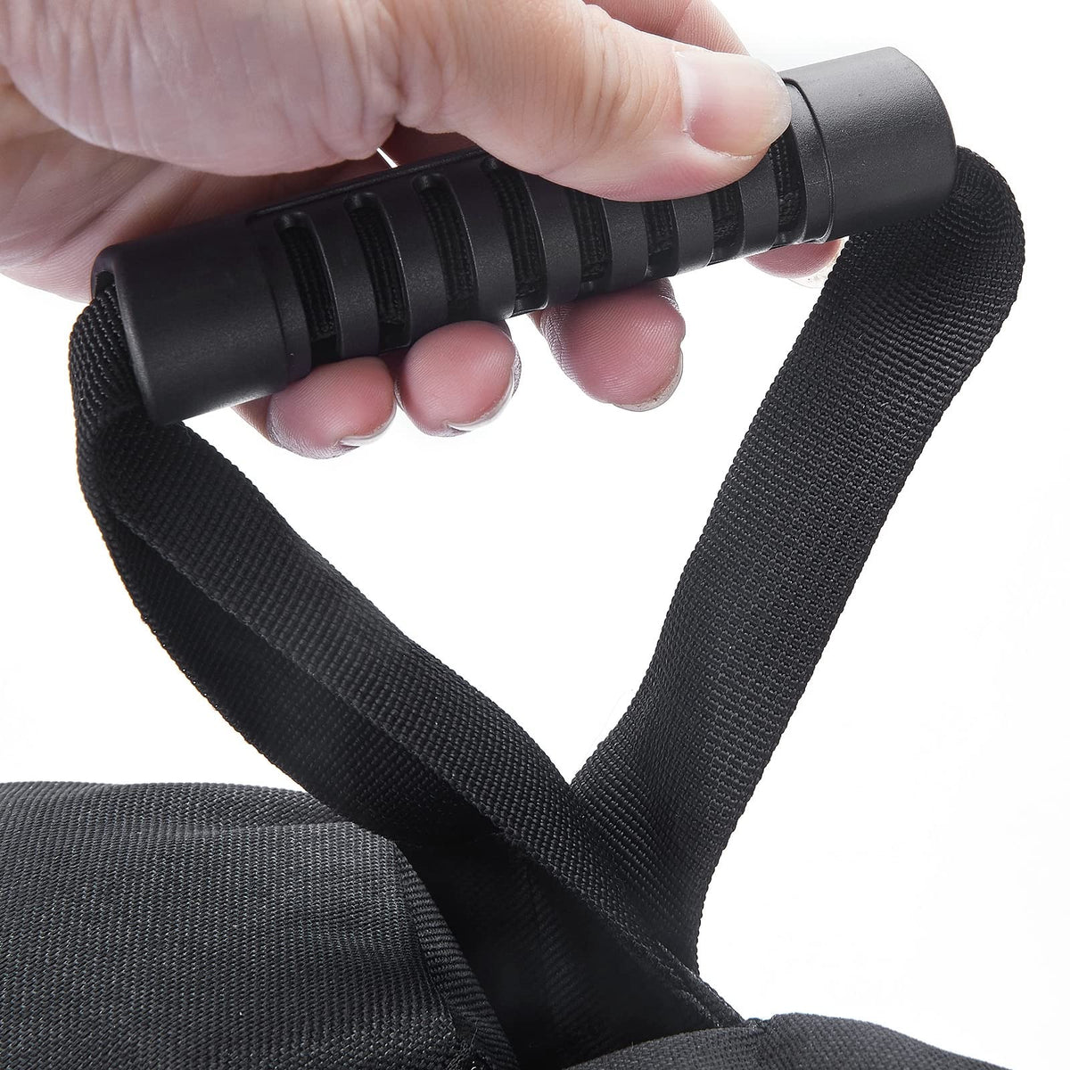 TRINKA weight bags with leg-straps secure around canopy legs for stability.