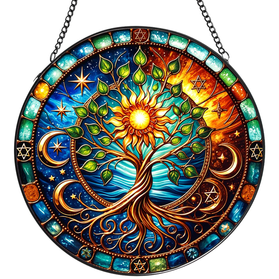 TRINYVORA Tree of Life Suncatcher in stained glass brightens windows with vibrant colors