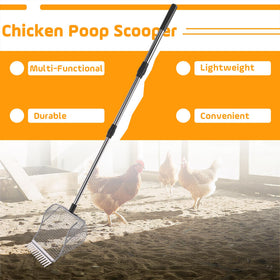 TRIOCOTTAGE adjustable handle length demonstrates comfortable reach during coop maintenance.