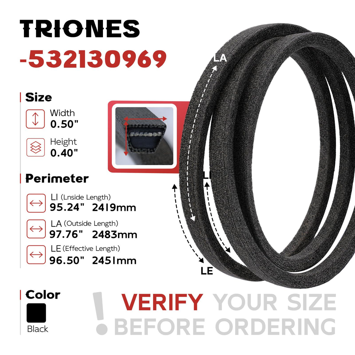 TRIONES neoprene core belt withstands sun exposure and long mowing sessions.