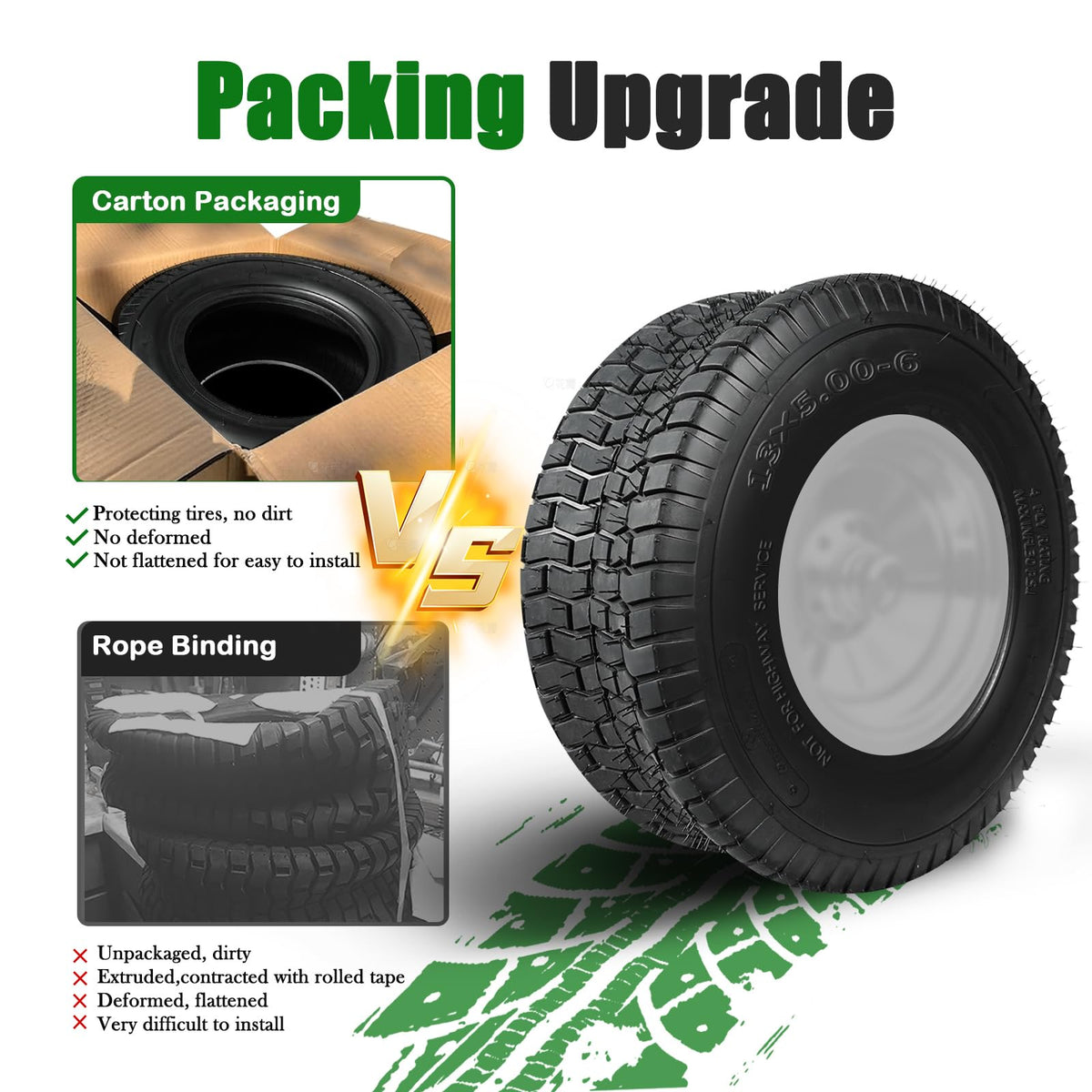 TRIPOWER turf tire mounted on wheel demonstrates easy bead seating for installation.