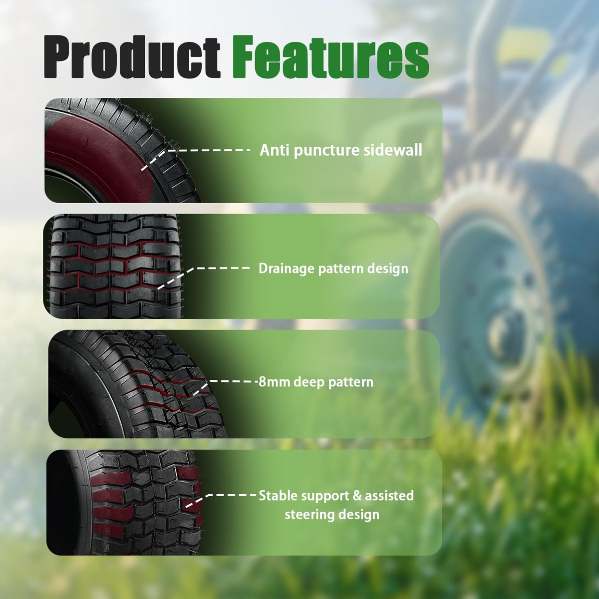 TRIPOWER turf tire bead installation detail emphasizes easier seating.