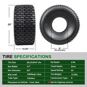 TRIPOWER turf tire top view highlights square tread reducing lawn marks.