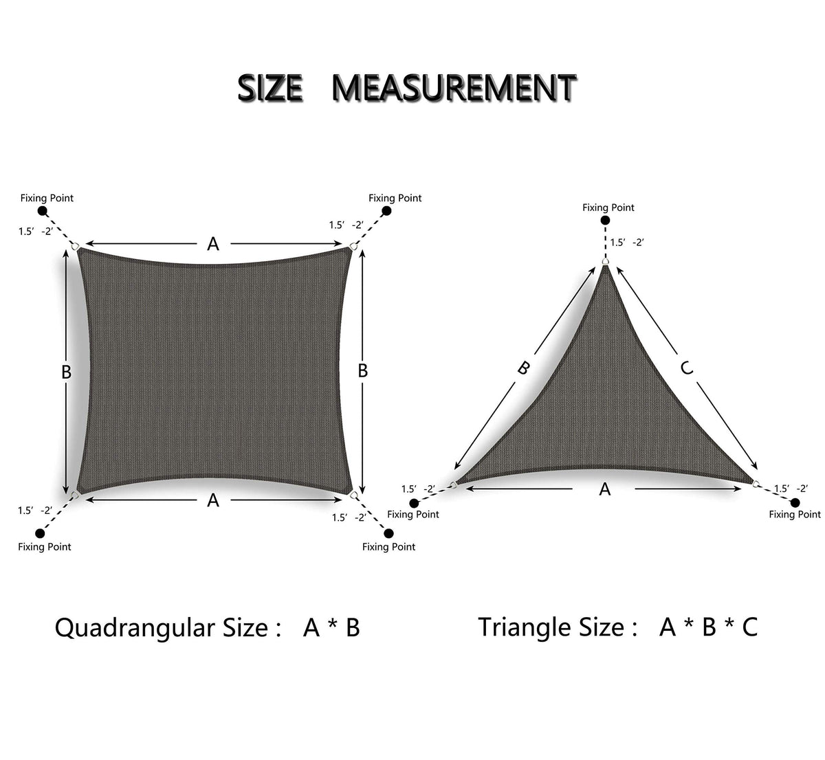 Tronssien rectangle shade installation guide image demonstrates spacing for easy setup