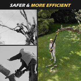 Backyard scene with TROOZY for tree trimming and pruning tasks