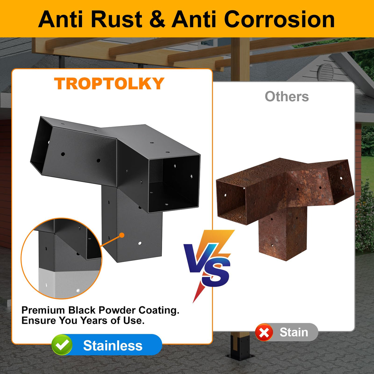 TROPTOLKY 4x4 wood post bracket offers rust and corrosion resistance for outdoor use