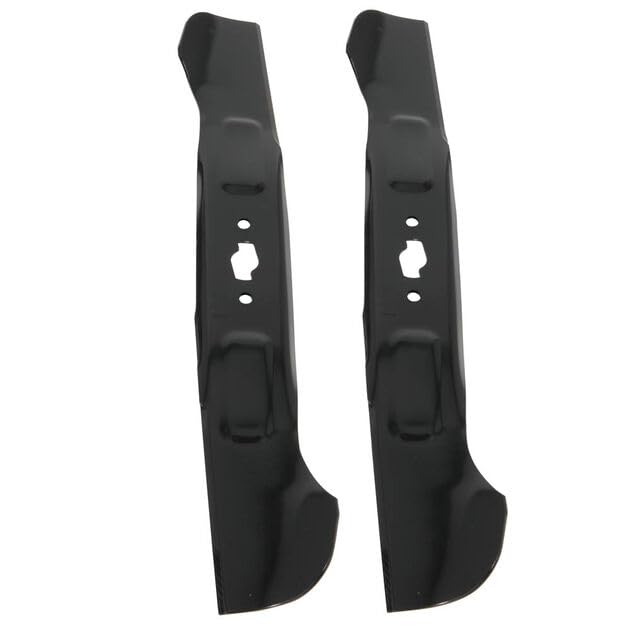 Troy-Bilt high-lift blade for 46-inch deck with S-shaped center hole improves cut quality and clippings discharge