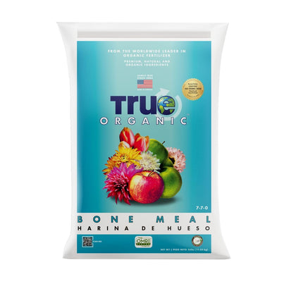 True Organic Bone Meal bag label for soil enrichment and organic gardening.