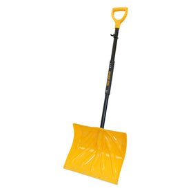 TRUE TEMPER 18-inch poly folding snow shovel with folding head for easy vehicle storage.