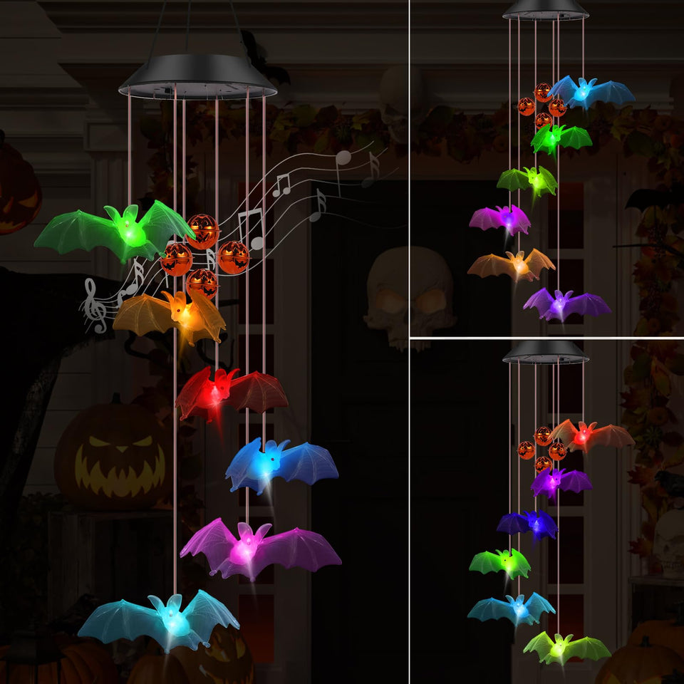Trunfiste Bat Solar Wind Chimes with bats for nighttime yard decor