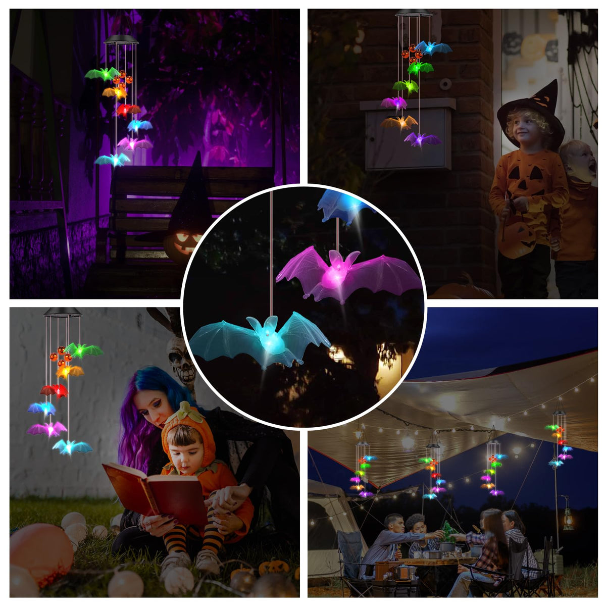 Trunfiste Bat Solar Wind Chimes light through bat belly casts ground glow