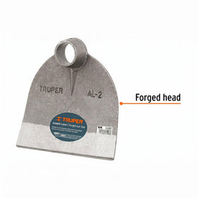 Truper 2-lb forged steel hoe head with reinforced socket for secure fit.