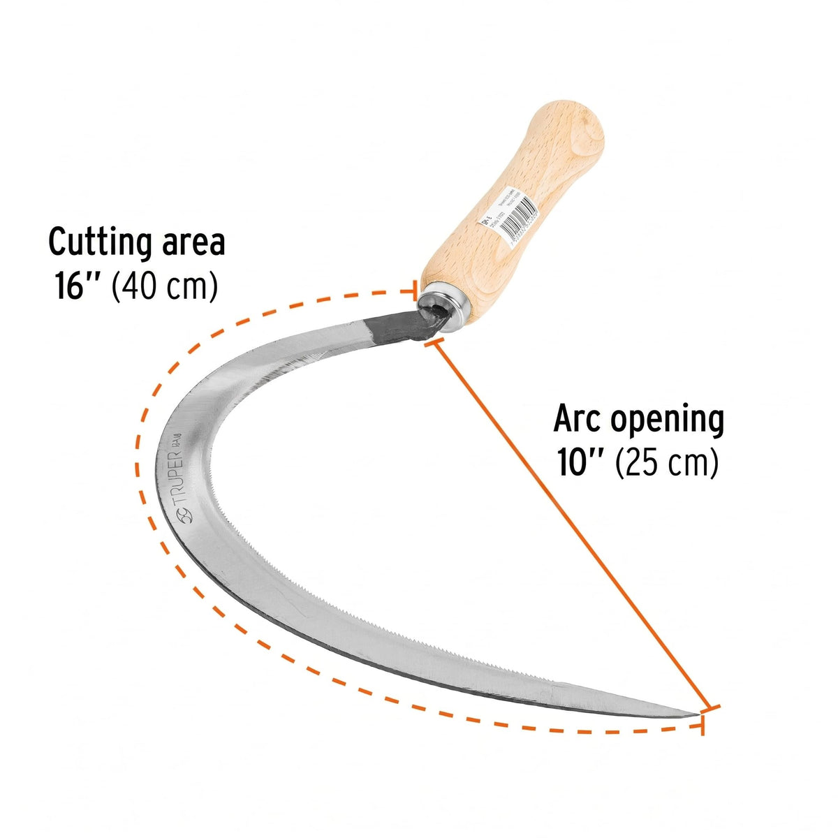 Truper serrated grass sickle in action clearing dense vegetation in tight spaces.
