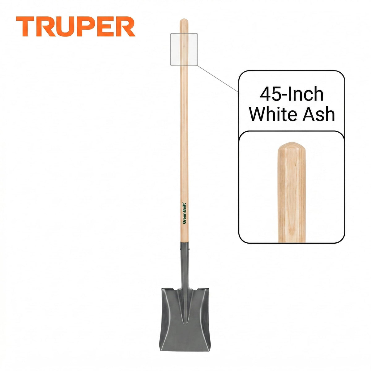 Truper Tru Built shovel with rolled steps for secure foot placement and leverage.