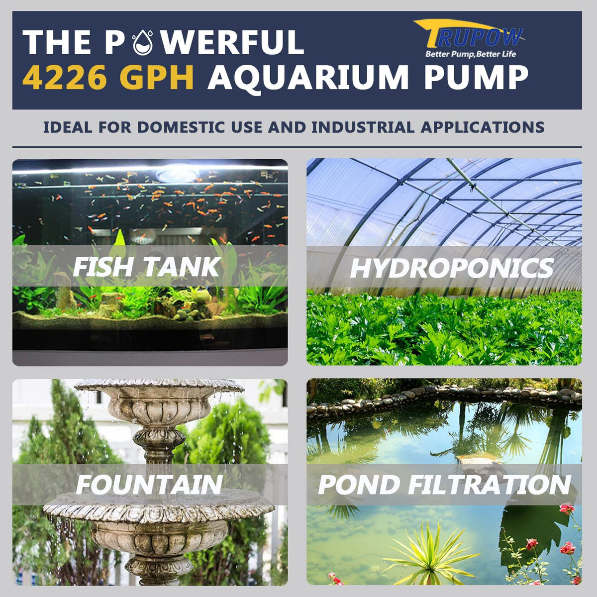 TRUPOW freshwater and saltwater capable pump for ponds.