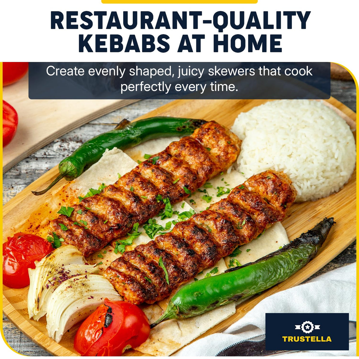 Trustella kebab maker with enhanced ergonomic handle for comfortable operation during grilling