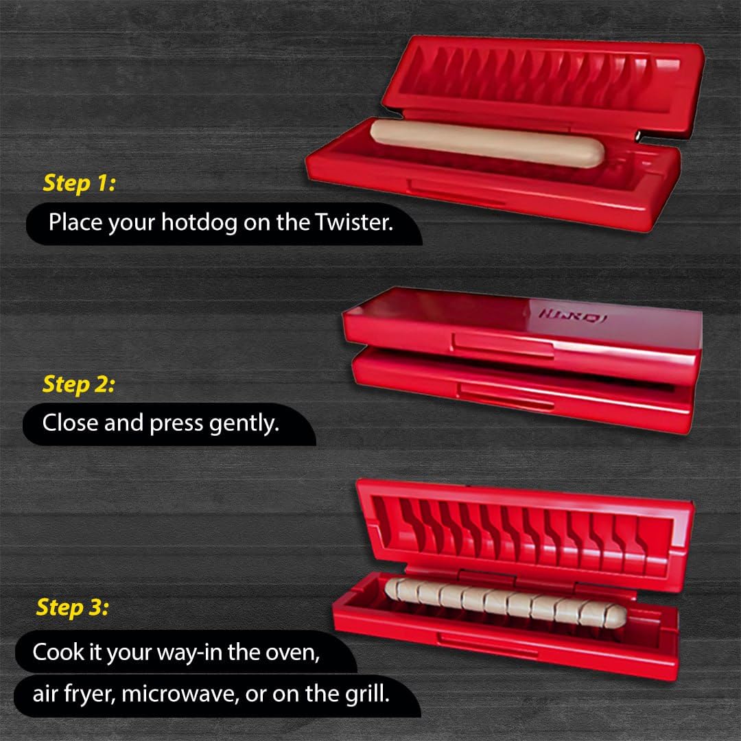 Trustella hotdog twister in air fryer use promotes quick crispy spirals.