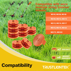 Close-up of TrustLIONTEK Worx-compatible spool showing high-quality nylon thread