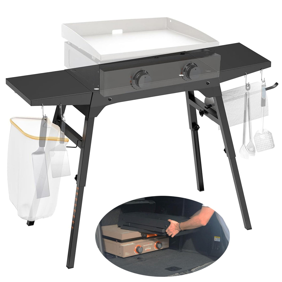Trybuy upgraded griddle stand side table provides extra prep space for outdoor cooking.
