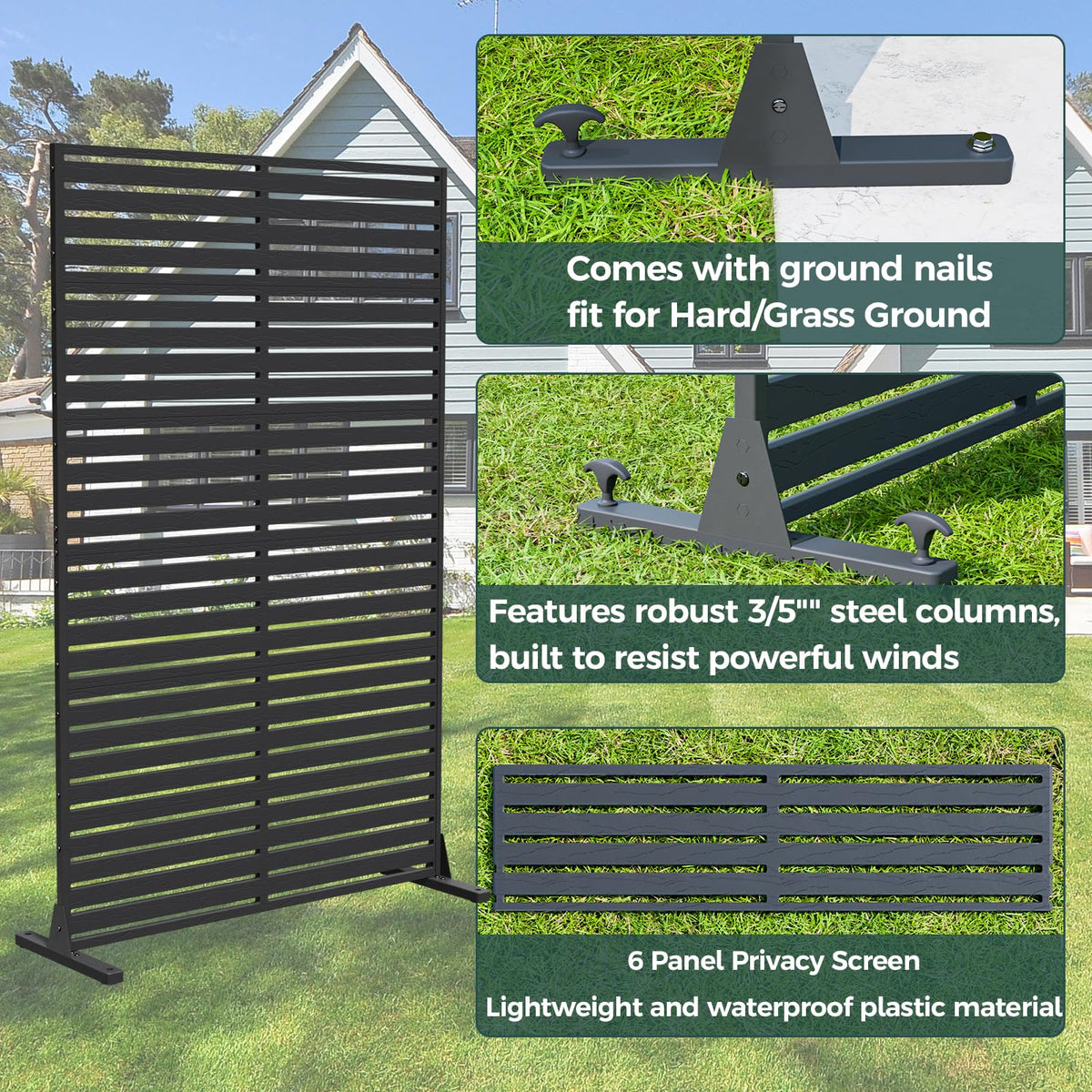Trygoal air-conditioner privacy screen hides equipment from view with minimal footprint.