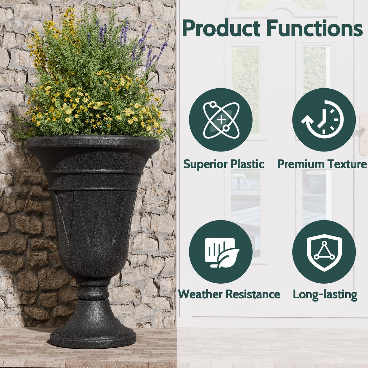 Trygoal outdoor planter on a black porch complementing outdoor decor