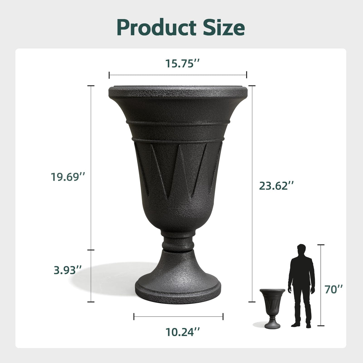 Trygoal tall urn planter side view highlighting sturdy HDPE build