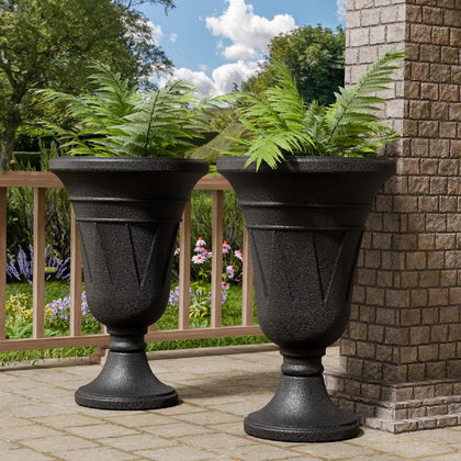 Trygoal tall urn planter top view showing the trophy silhouette and spacious opening