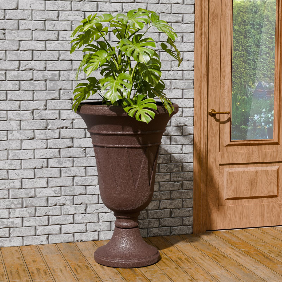 Trygoal trophy-design planter adds elegant charm to garden corners.