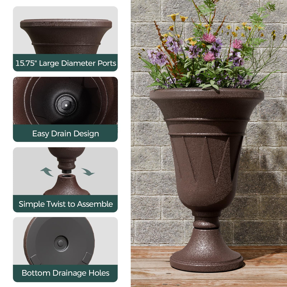 Trygoal planter shows water storage feature supporting moisture and weight.