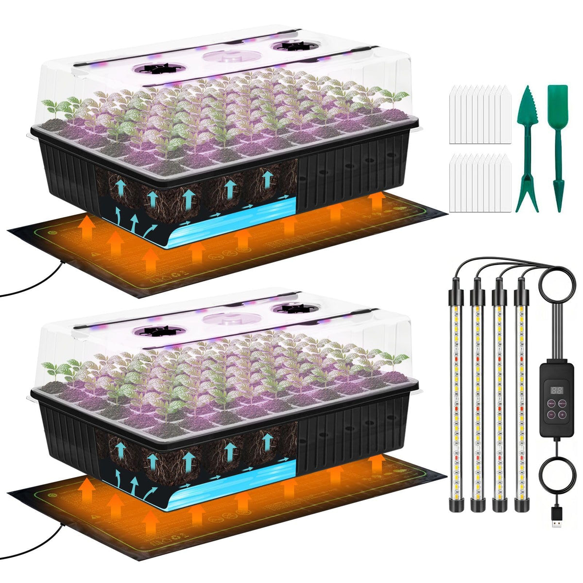 Tryitsbest 120-cell self-watering seed starter tray with capillary mat improves germination consistency.