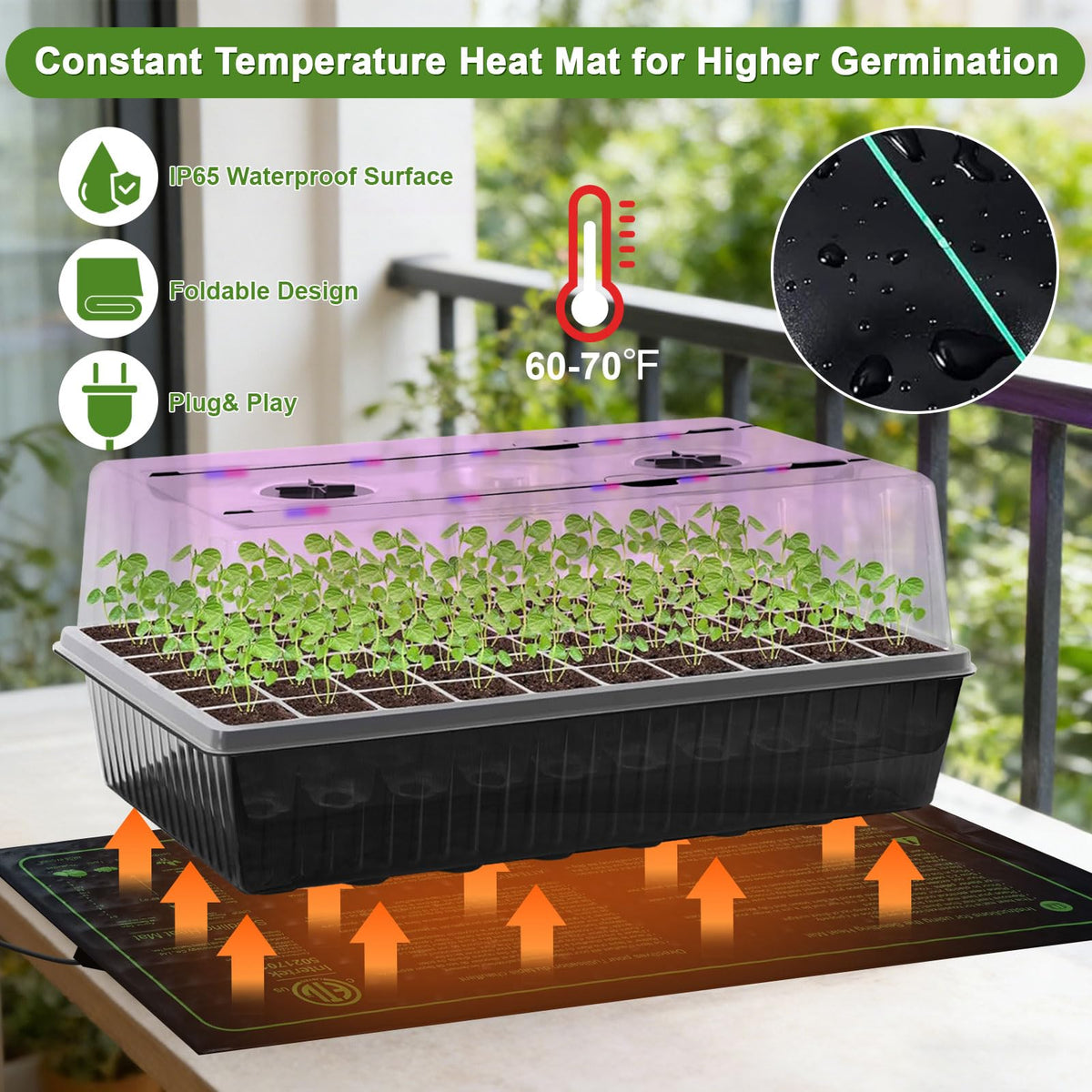 Tryitsbest capillary mat self-watering system maintains steady moisture.