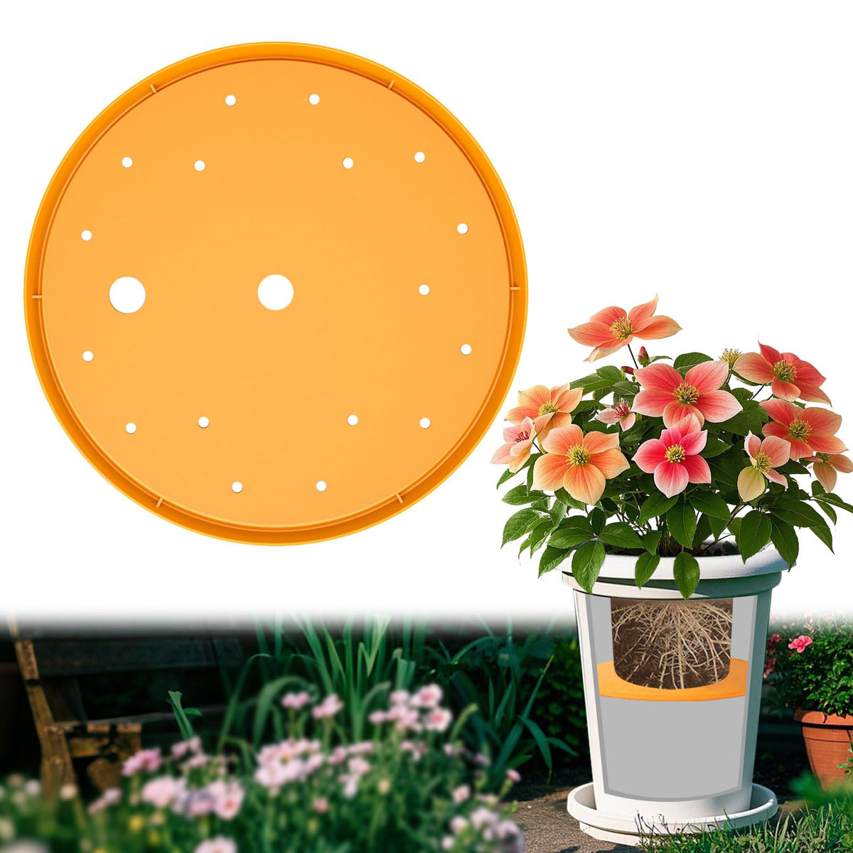 Tryitsbest Round Planter Insert 13in, side view, sturdy reusable filler for large pots.
