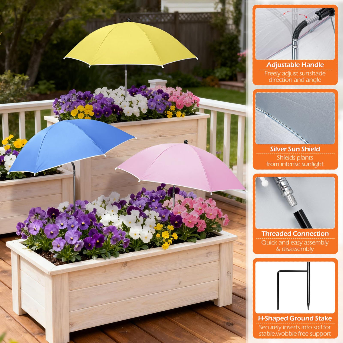 Tryly dual-height umbrella set at 31.4 and 39.3 inches for different plants