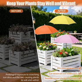 Tryly plant umbrella yellow canopy provides welcome shade for garden beds.